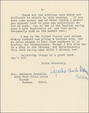 Lot #484 Agatha Christie: On They Came to Baghdad and a favorite hobby: ?Collecting things is a great bond, isn?t it?? - Image 2