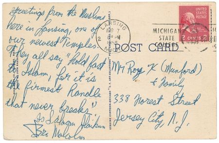 Lot #254 Malcolm X: “HOLD FAST TO ISLAM”: MALCOLM X sends greetings from the newest Nation of Islam temple - Image 1