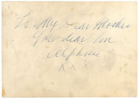 Lot #165 Al Capone: A SCARFACE ONLY A MOTHER COULD LOVE: Rare color photo of a suntanned AL CAPONE at his Miami Beach estate, inscribed to his “Dear Mother” - Image 1