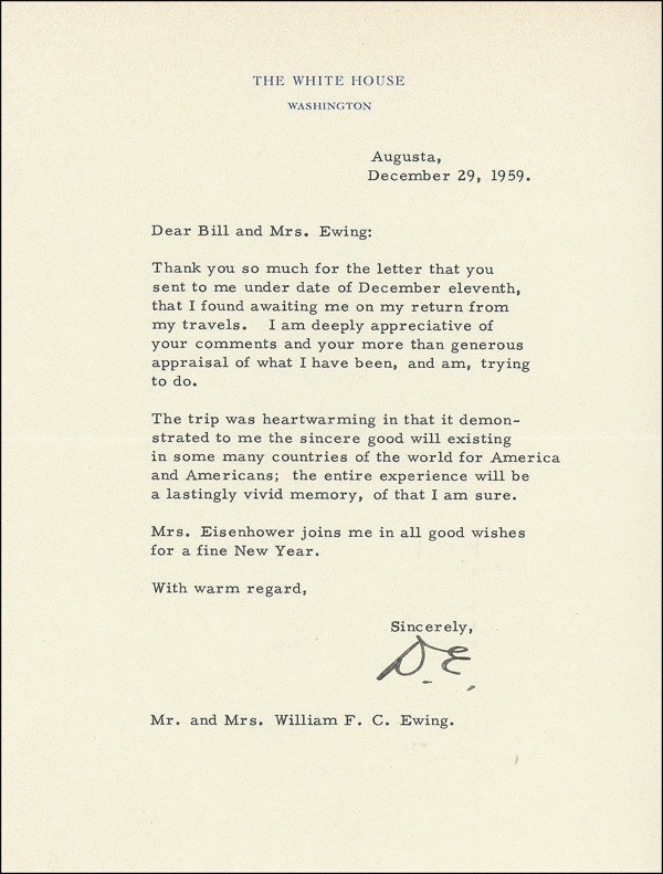 Lot 53 Dwight D. Eisenhower: “The sincere good will ... for America and Americans”