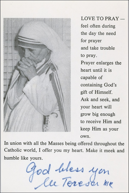 Lot 388 Mother Teresa Prayer Slip