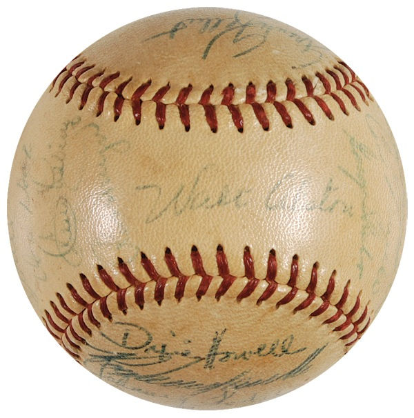 Lot 1392 Brooklyn Dodgers: ?55 Dodgers World Champion ball including Robinson, Campy, and Hodges
