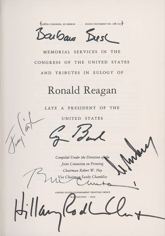 Lot 177 Ronald Reagan Tribute: “GOD BLESS THE GIPPER”: More than 30 members of the Washington elite, including three presidents, Supreme Court justices, and close political allies, pay tribute to RONALD REAGAN