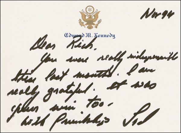Lot 357 Ted Kennedy Handwritten Letter Signed