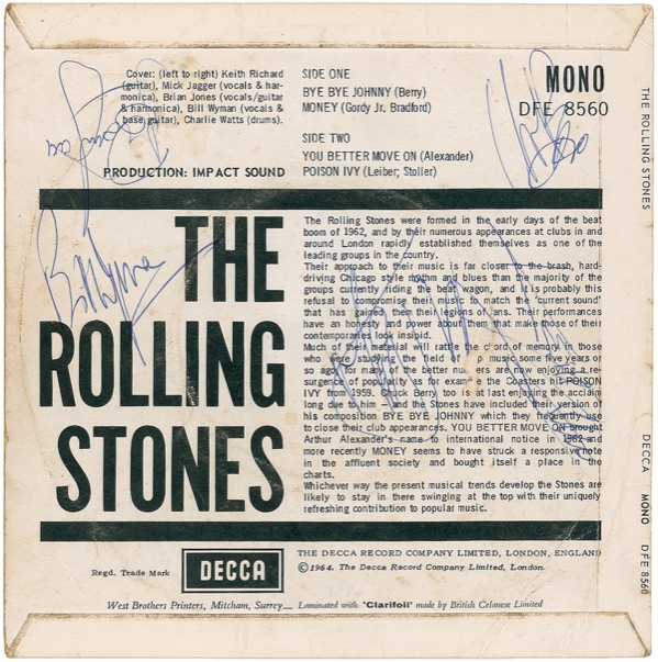 Lot 898 The Rolling Stones: The Stones sign their 1964 debut EP