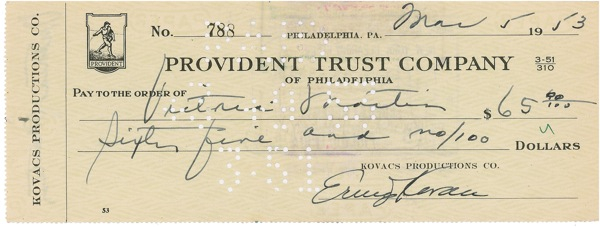 Lot 1119 Ernie Kovacs Check