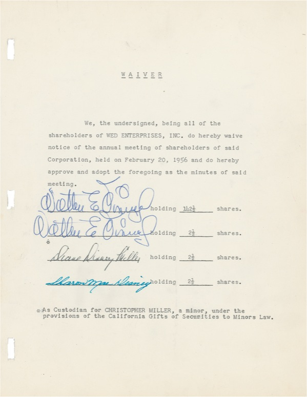 Lot 681 Walt Disney: ALL IN THE FAMILY: DISNEY and daughters sign a business document