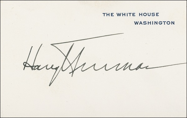 Lot 227 Harry S. Truman: Truman White House card