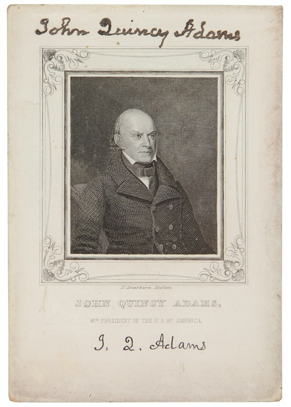 Lot 2 John Quincy Adams: FACE (of) THE NATION: Rare engraving of JOHN QUINCY ADAMS, one of the earliest signed presidential images in existence