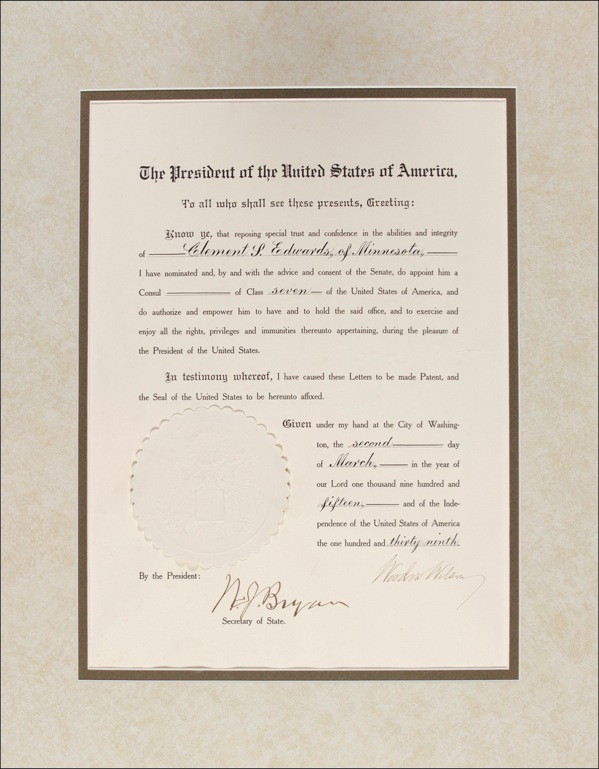 Lot 240 Woodrow Wilson Signed Document