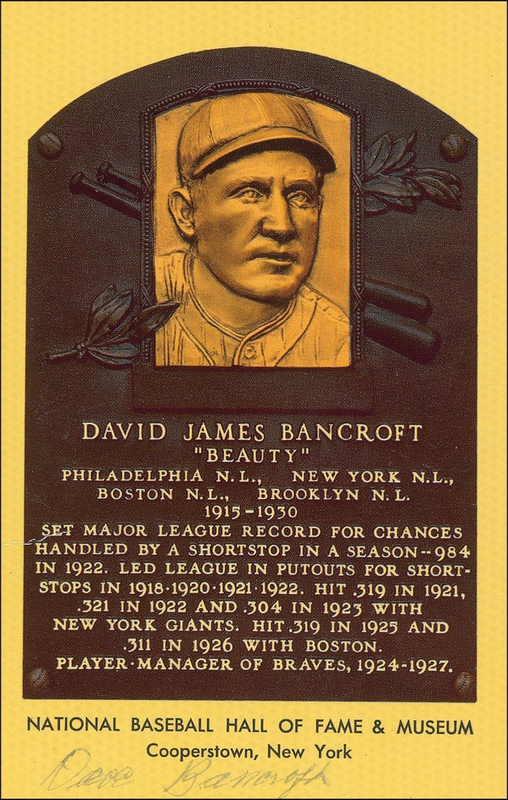 Lot 1320 Baseball Hall of Fame Plaque: Dave Bancroft Hall Of Fame Card
