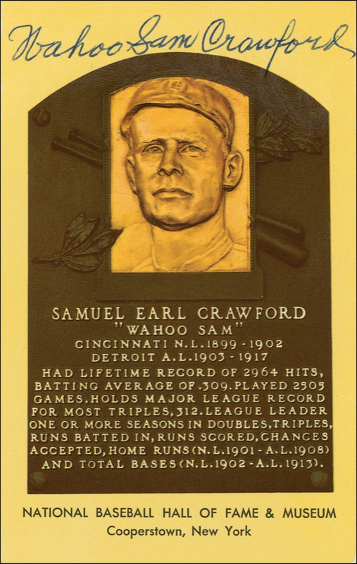 Lot 1322 Baseball Hall of Fame Plaque: “Wahoo” Sam Crawford Hall Of Fame Card