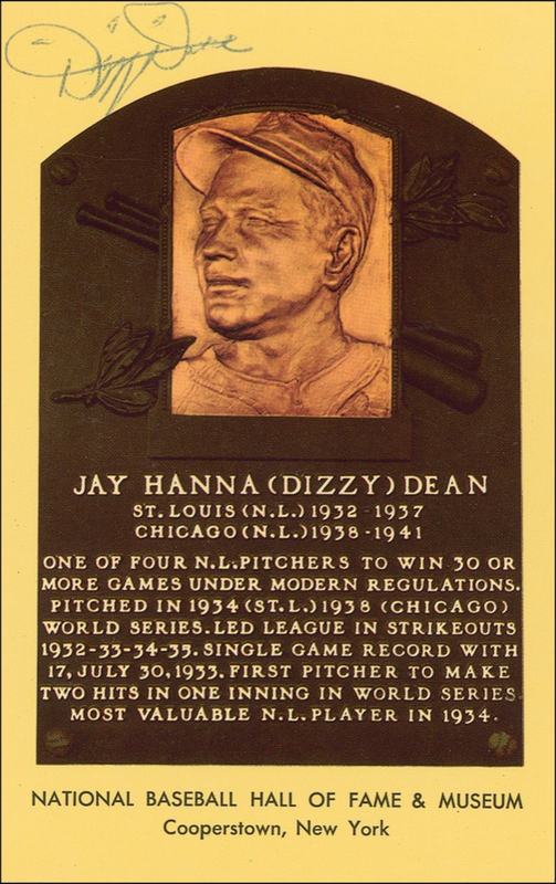 Lot 1323 Baseball Hall of Fame Plaque: Dizzy Dean Hall Of Fame Card