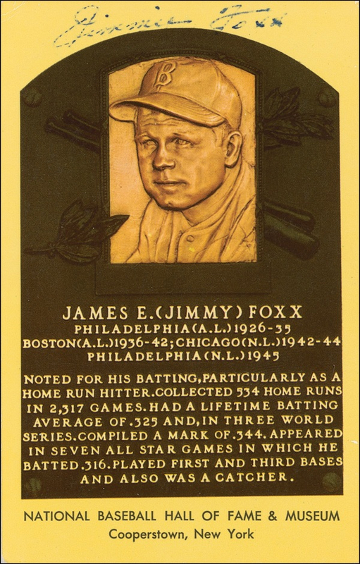 Lot 1326 Baseball Hall of Fame Plaque: Jimmie Foxx: Hall of Fame card from The Beast