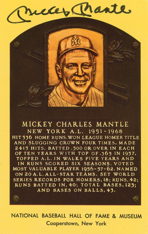 Lot 1338 Baseball Hall of Fame Plaque: Mickey Mantle Hall Of Fame Card