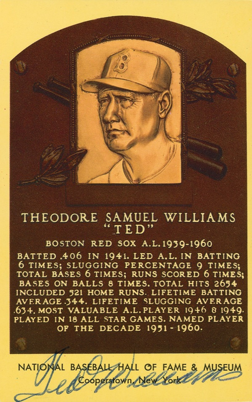 Lot 1353 Baseball Hall of Fame Plaque: Ted Williams Hall Of Fame Card