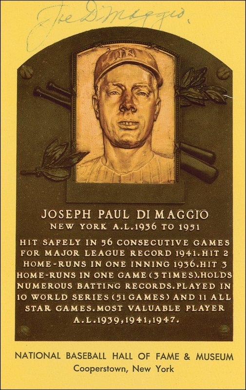 Lot 1324 Baseball Hall of Fame Plaque: Joe DiMaggio Hall Of Fame Card