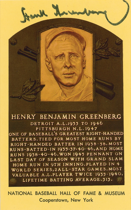 Lot 1330 Baseball Hall of Fame Plaque: Hank Greenberg Hall Of Fame Card