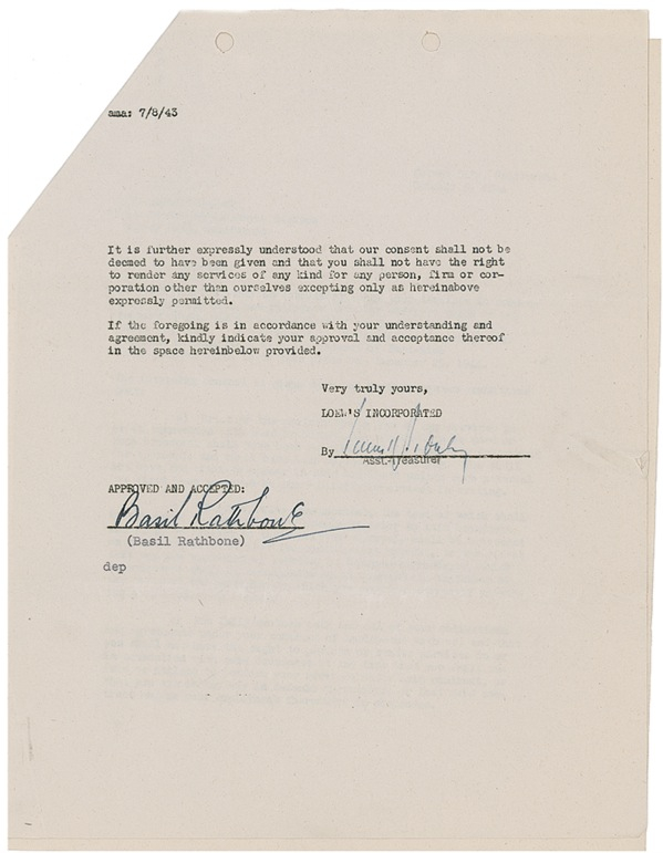 Lot 1195 Basil Rathbone Signed Document