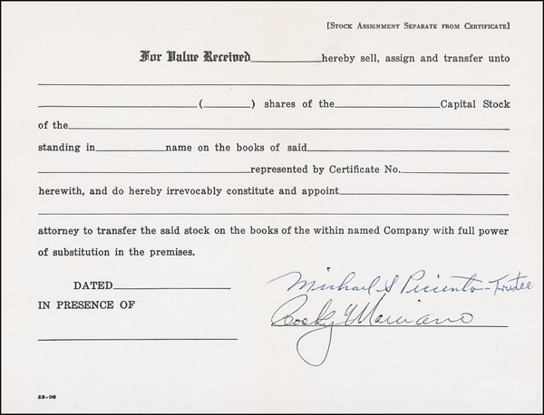 Lot 1565 Rocky Marciano Signed Document
