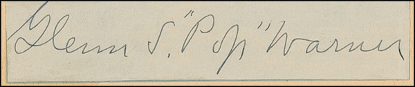 Lot 1708 Glenn ?Pop? Warner Signature