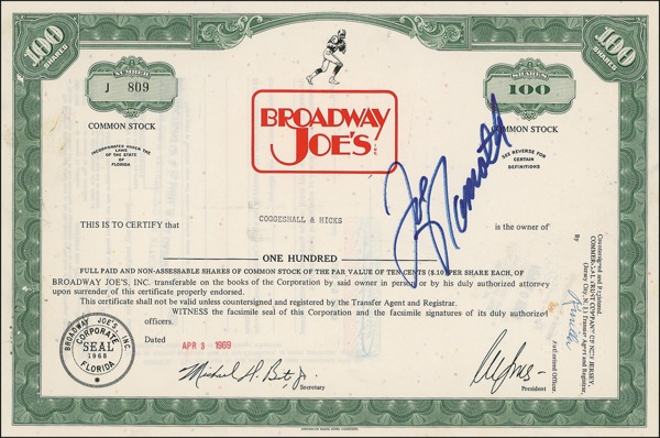 Lot 1587 Joe Namath Signed Document