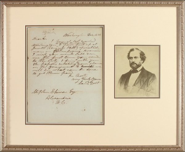 Lot 279 Samuel Colt: “Bring with you the papers relating to your claimes on the Government”
