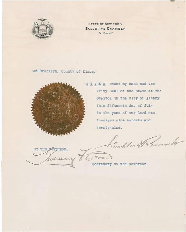 Lot 202 Franklin D. Roosevelt: Ordering an inquiry into banking fraud months before the stock market crash