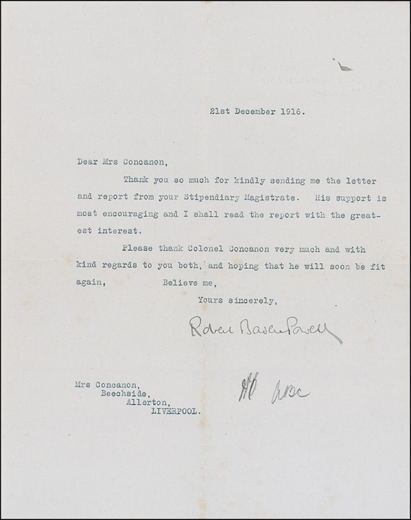 Lot 248 Robert Baden-Powell Typed Letter Signed