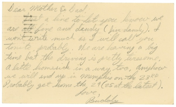 Lot 813 Buddy Holly: A ?Jim Dandy? Holly on the road: ?We are having a big time but the driving is pretty tiresome. A little homesick in a way, too?