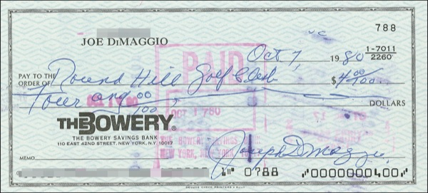 Lot 1441 Joe DiMaggio Check
