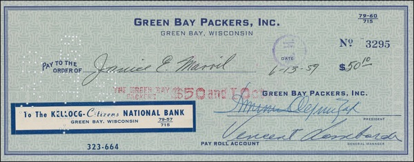 Lot 1551 Vince Lombardi Check