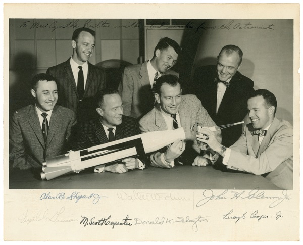 Lot 566 Mercury 7: THE SKY WAS THE LIMIT: The MERCURY 7 astronauts sign an early group photo