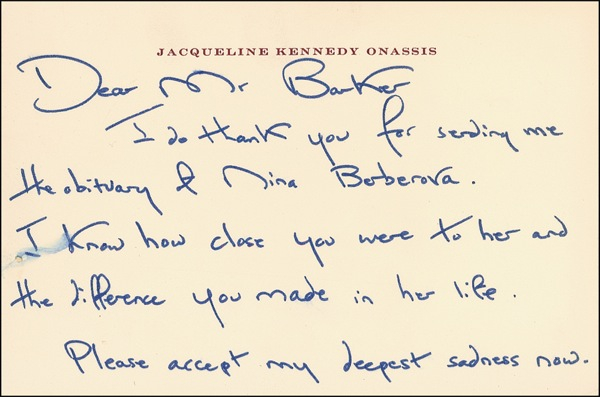 Lot 140 Jacqueline Kennedy Handwritten Letter Signed