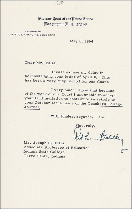 Lot 427 Supreme Court: Arthur Goldberg Typed Letter Signed