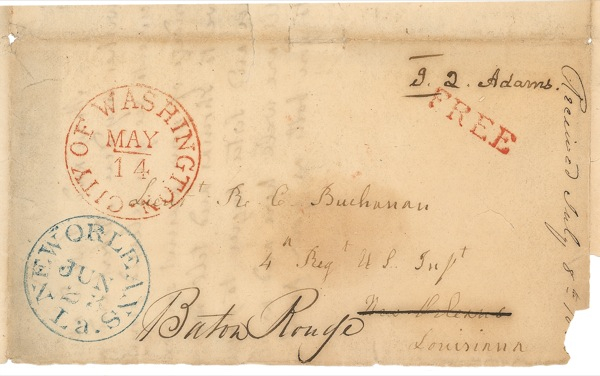 Lot 79 Free Frank: John Quincy and Louisa Catherine Adams: The ADAMSES write to a nephew in the military: “A most ardent desire to see you released from the tiresome bondage of your present service”