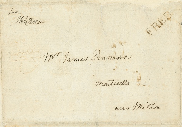 Lot 87 Free Frank: Thomas Jefferson: WOODEN PERSONALITY: JEFFERSON franks a letter to his chief joiner at Monticello