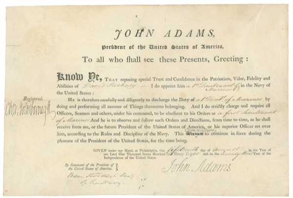 Lot 1 John Adams: AMERICA AT SEA: ADAMS signs a 1798 naval appointment