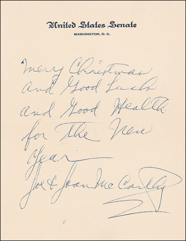 Lot 384 Joseph McCarthy Signed Note