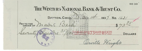 Lot 578 Orville Wright Check