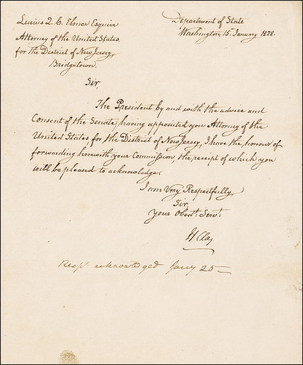 Lot 274 Henry Clay Signed Letter