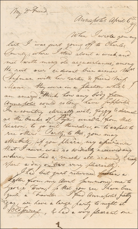 Lot 360 Francis Scott Key: ?I FIND ANNAPOLIS PRETTY GAY?: KEY describes a round of parties and his taste in women: ?I prefer the ?blue and laughing eye? of the Queen of Cyprus?