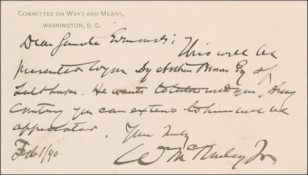 Lot 155 William McKinley Handwritten Letter Signed