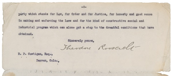 Lot 208 Theodore Roosevelt: A clear glimpse of Roosevelt’s bully, no nonsense philosophy