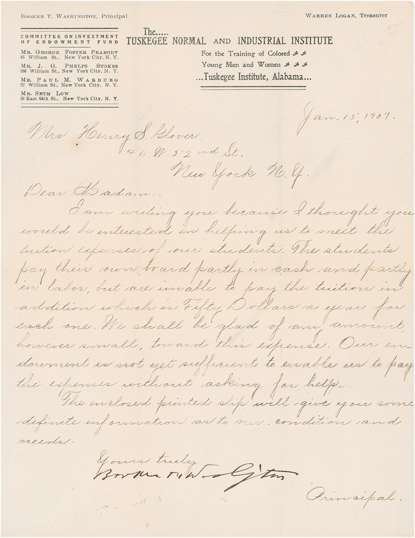 Lot 449 Booker T. Washington: Soliciting donations for the Tuskegee Institute