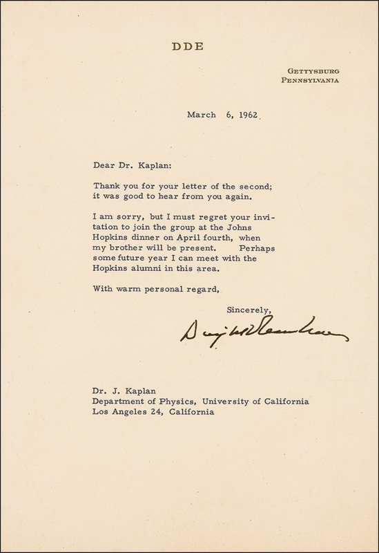 Lot 56 Dwight D. Eisenhower Typed Letter Signed