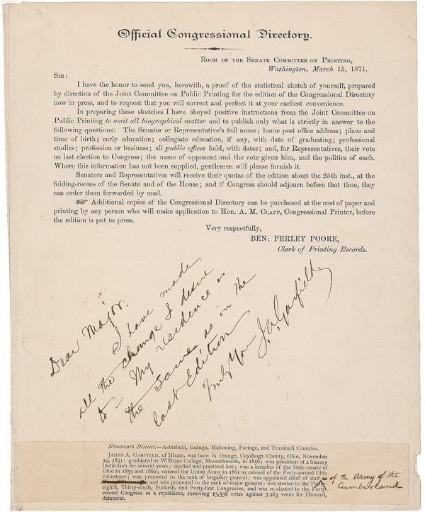 Lot 97 James A. Garfield Signed Note
