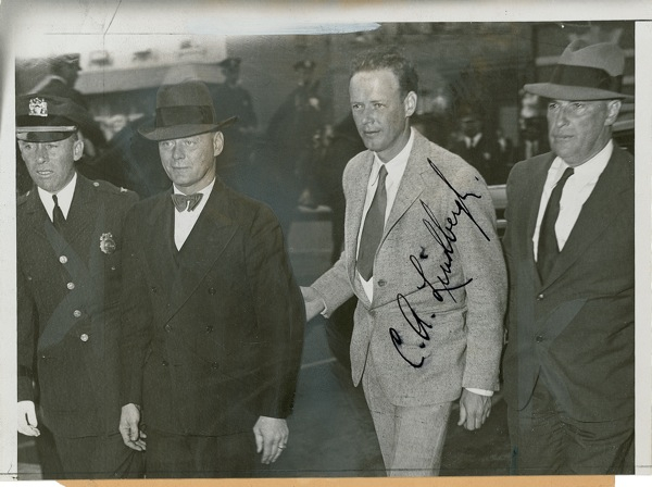 Lot 565 Charles Lindbergh: A FATHER’S TRAGEDY: LINDBERGH signs an original file photo from the notorious kidnapping case that gripped the nation