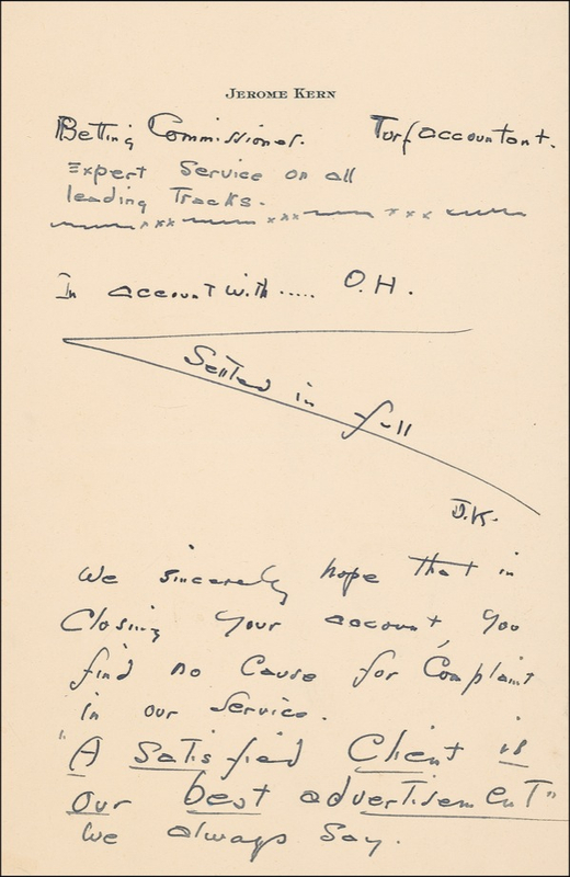 Lot 823 Jerome Kern Handwritten Letter Signed