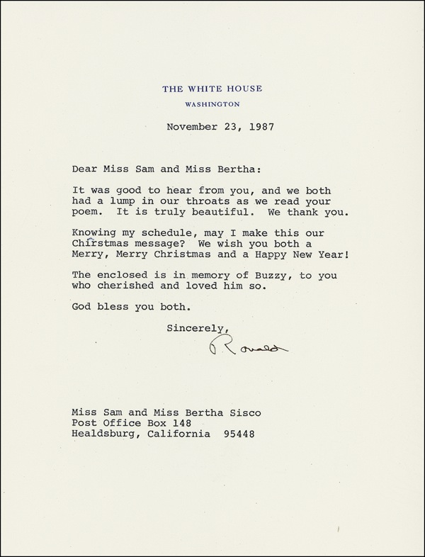Lot 187 Ronald Reagan: A Christmas letter to his longtime correspondents